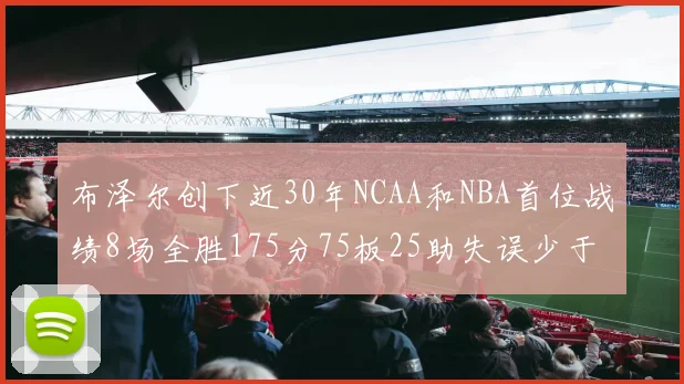 布泽尔创下近30年NCAA和NBA首位战绩8场全胜175分75板25助失误少于10